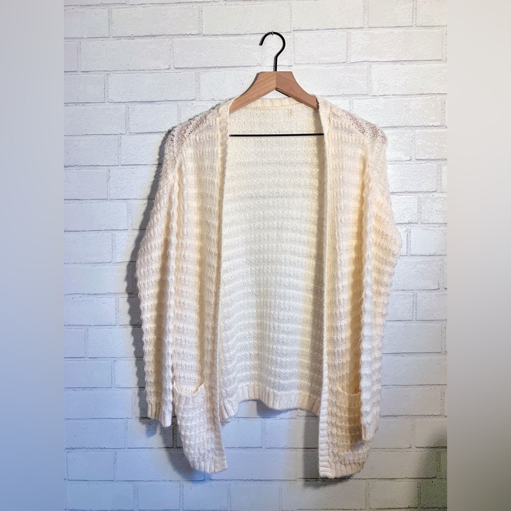 Love By Design Cream Textured Stripe Boho Cardigan w Pockets S/M